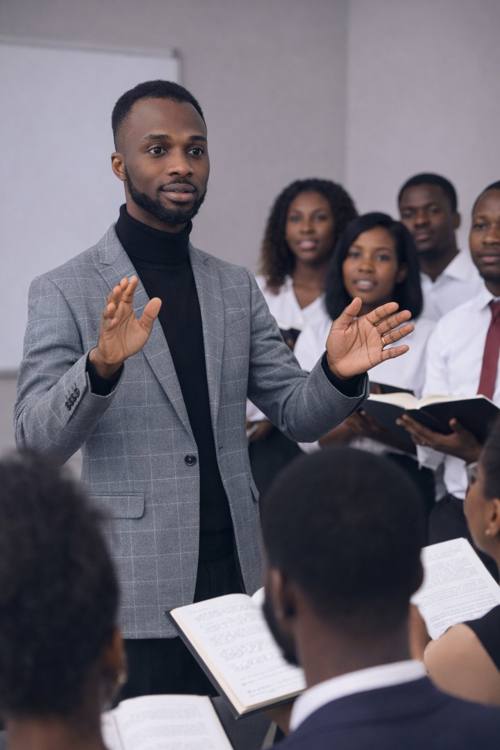 Pastor Caleb directing a choir rehearsal